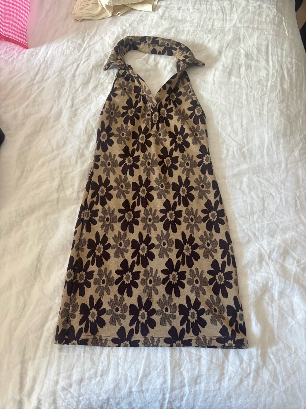 Princess Polly Brown and Beige Floral Knit Halter Dress